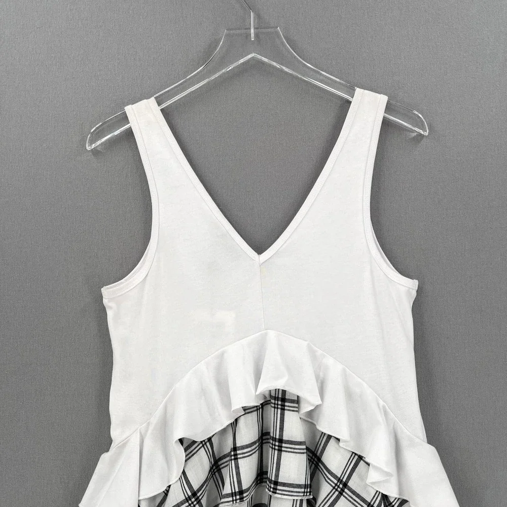 OPENING CEREMONY Dress Womens Small White Black Sleeve Plaid Ruffle Skater NWT - Picture 5 of 16